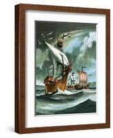 Trading Ships with Teutonic Knights Aboard Closing in on a Pirate Vessal-Dan Escott-Framed Giclee Print
