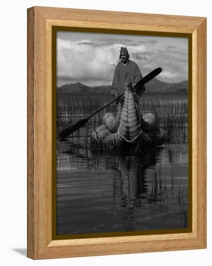 Traditiona Totora Reed Boat & Aymara, Lake Titicaca, Bolivia / Peru, South America-Pete Oxford-Framed Premier Image Canvas