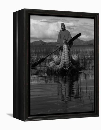 Traditiona Totora Reed Boat & Aymara, Lake Titicaca, Bolivia / Peru, South America-Pete Oxford-Framed Premier Image Canvas