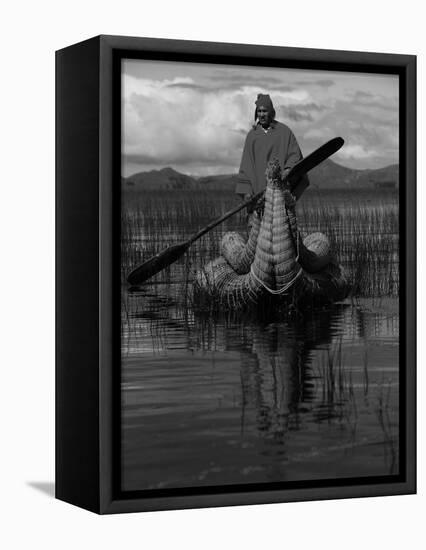 Traditiona Totora Reed Boat & Aymara, Lake Titicaca, Bolivia / Peru, South America-Pete Oxford-Framed Premier Image Canvas