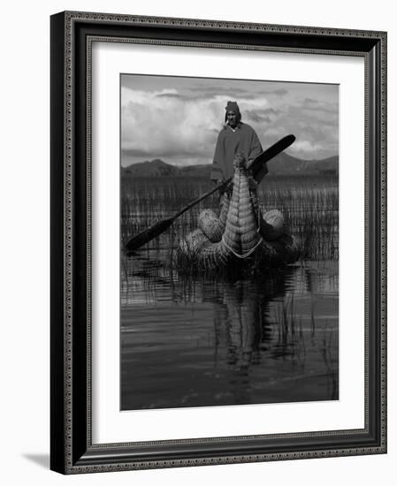 Traditiona Totora Reed Boat & Aymara, Lake Titicaca, Bolivia / Peru, South America-Pete Oxford-Framed Photographic Print