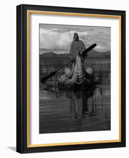 Traditiona Totora Reed Boat & Aymara, Lake Titicaca, Bolivia / Peru, South America-Pete Oxford-Framed Photographic Print