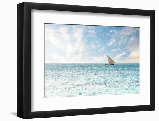 Traditional African dhow sailing in the calm waters of the Indian Ocean, Zanzibar, Tanzania-Roberto Moiola-Framed Photographic Print