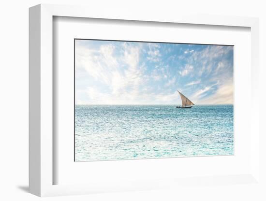 Traditional African dhow sailing in the calm waters of the Indian Ocean, Zanzibar, Tanzania-Roberto Moiola-Framed Photographic Print