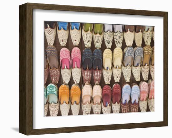 Traditional Arabic Curly Toed Slippers, Deira, Dubai, United Arab Emirates, Middle East-Amanda Hall-Framed Photographic Print