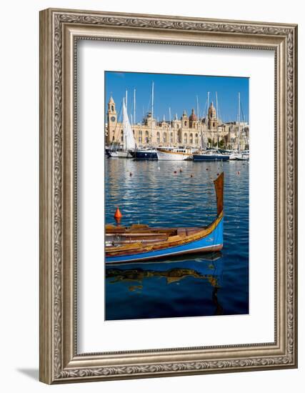 Traditional boat moored in Grand Harbour marina at Birgu, Valletta, Malta, Mediterranean, Europe-Martin Child-Framed Photographic Print