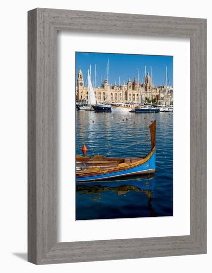 Traditional boat moored in Grand Harbour marina at Birgu, Valletta, Malta, Mediterranean, Europe-Martin Child-Framed Photographic Print