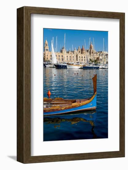 Traditional boat moored in Grand Harbour marina at Birgu, Valletta, Malta, Mediterranean, Europe-Martin Child-Framed Photographic Print