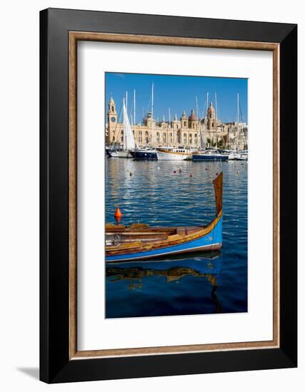 Traditional boat moored in Grand Harbour marina at Birgu, Valletta, Malta, Mediterranean, Europe-Martin Child-Framed Photographic Print