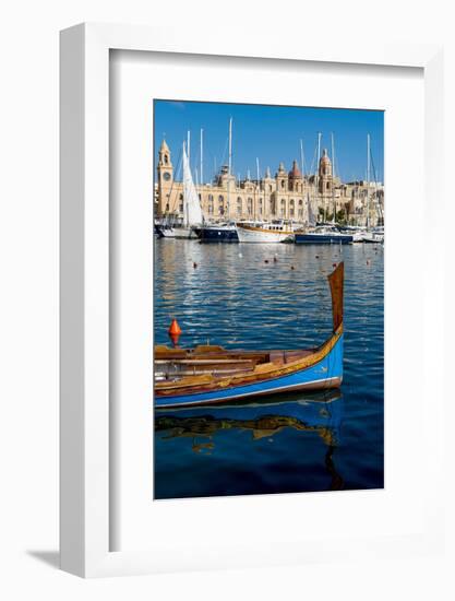 Traditional boat moored in Grand Harbour marina at Birgu, Valletta, Malta, Mediterranean, Europe-Martin Child-Framed Photographic Print