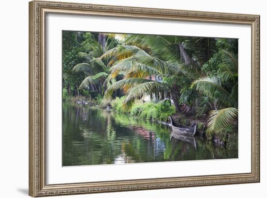 Traditional Boat Moored on the Still Water of the Kerala Backwaters, Kerala, India, Asia-Martin Child-Framed Photographic Print