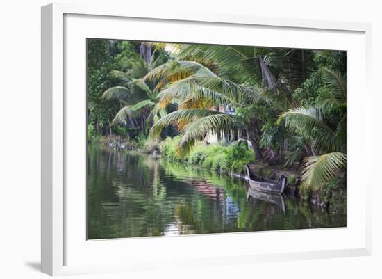 Traditional Boat Moored on the Still Water of the Kerala Backwaters, Kerala, India, Asia-Martin Child-Framed Photographic Print