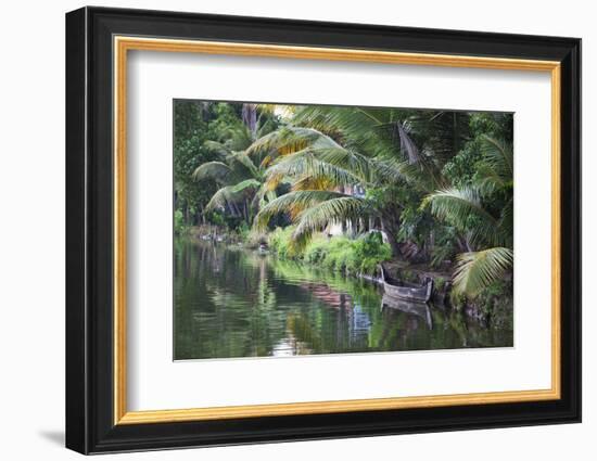 Traditional Boat Moored on the Still Water of the Kerala Backwaters, Kerala, India, Asia-Martin Child-Framed Photographic Print