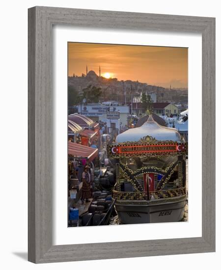 Traditional Boats Cooking and Selling Food, Eminonu, Galeta Bridge, Istanbul, Turkey, Europe-Neale Clarke-Framed Photographic Print