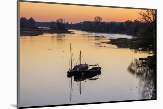 Traditional boats on Loire River, Chouze-sur-Loire, UNESCO World Heritage Site, Indre et loire, Loi-Nathalie Cuvelier-Mounted Photographic Print