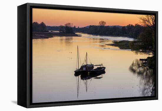 Traditional boats on Loire River, Chouze-sur-Loire, UNESCO World Heritage Site, Indre et loire, Loi-Nathalie Cuvelier-Framed Premier Image Canvas