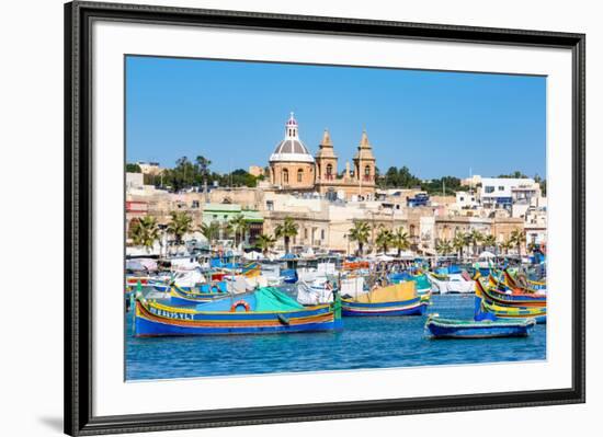 Traditional brightly painted fishing boats in the harbour at Marsaxlokk, Malta, Mediterranean, Euro-Martin Child-Framed Photographic Print