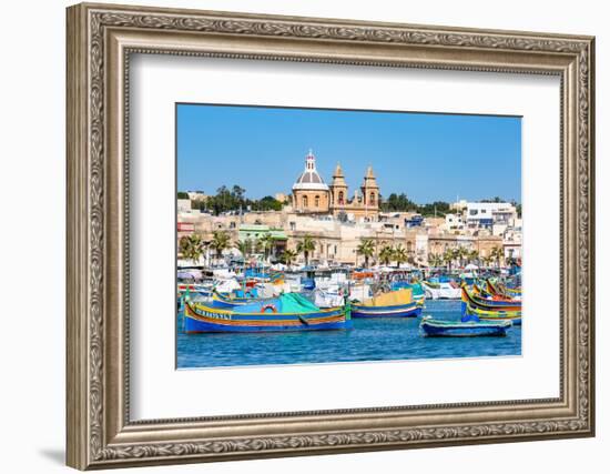 Traditional brightly painted fishing boats in the harbour at Marsaxlokk, Malta, Mediterranean, Euro-Martin Child-Framed Photographic Print