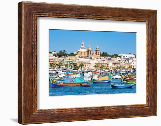 Traditional brightly painted fishing boats in the harbour at Marsaxlokk, Malta, Mediterranean, Euro-Martin Child-Framed Photographic Print