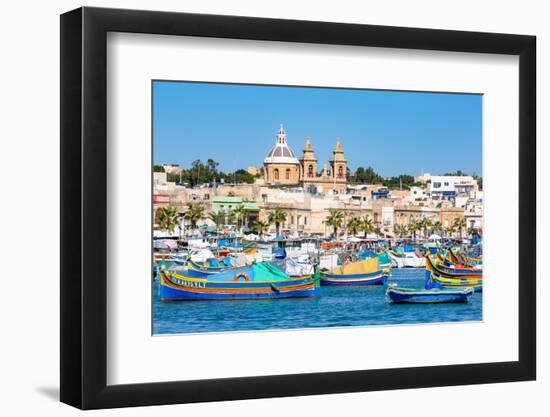 Traditional brightly painted fishing boats in the harbour at Marsaxlokk, Malta, Mediterranean, Euro-Martin Child-Framed Photographic Print