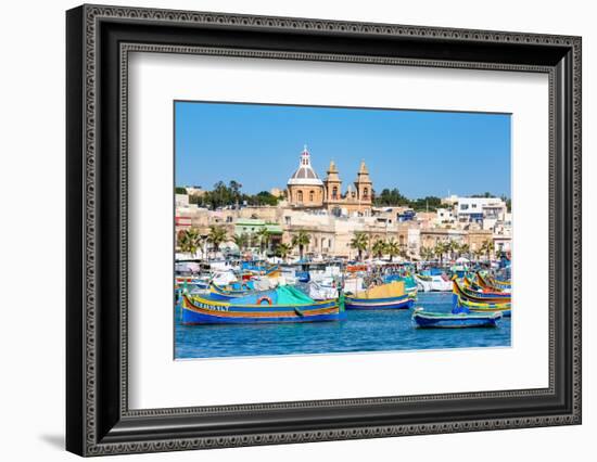 Traditional brightly painted fishing boats in the harbour at Marsaxlokk, Malta, Mediterranean, Euro-Martin Child-Framed Photographic Print