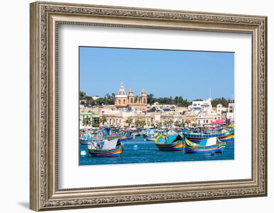 Traditional brightly painted fishing boats in the harbour at Marsaxlokk, Malta, Mediterranean, Euro-Martin Child-Framed Photographic Print