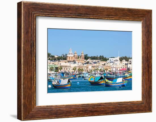 Traditional brightly painted fishing boats in the harbour at Marsaxlokk, Malta, Mediterranean, Euro-Martin Child-Framed Photographic Print