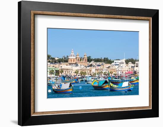 Traditional brightly painted fishing boats in the harbour at Marsaxlokk, Malta, Mediterranean, Euro-Martin Child-Framed Photographic Print