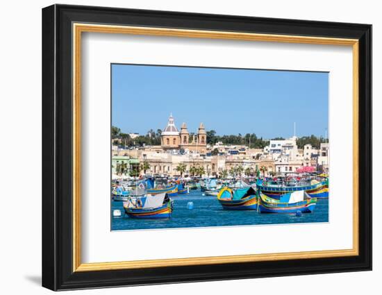 Traditional brightly painted fishing boats in the harbour at Marsaxlokk, Malta, Mediterranean, Euro-Martin Child-Framed Photographic Print