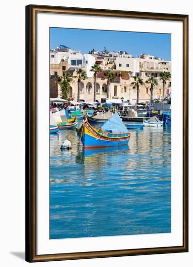 Traditional brightly painted fishing boats in the harbour at Marsaxlokk, Malta, Mediterranean, Euro-Martin Child-Framed Photographic Print