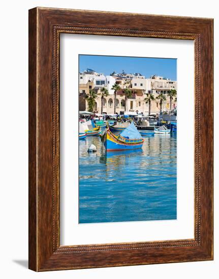 Traditional brightly painted fishing boats in the harbour at Marsaxlokk, Malta, Mediterranean, Euro-Martin Child-Framed Photographic Print