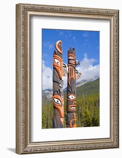 Traditional Canadian Native Totem Poles at Sunwapta Falls Resort-Neale Clark-Framed Photographic Print