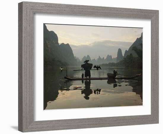 Traditional Chinese Fisherman with Cormorants, Li River, Guilin, China-Adam Jones-Framed Photographic Print