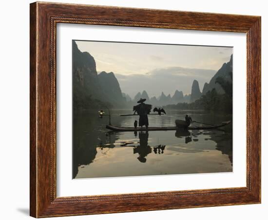 Traditional Chinese Fisherman with Cormorants, Li River, Guilin, China-Adam Jones-Framed Photographic Print