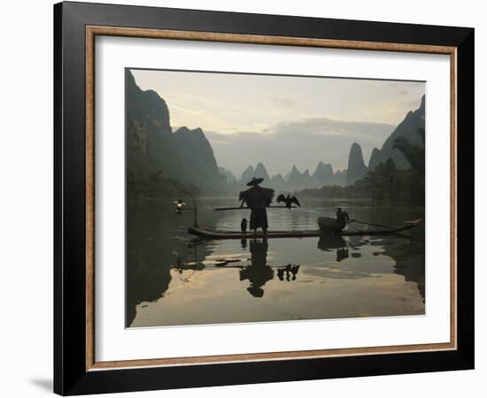 Traditional Chinese Fisherman with Cormorants, Li River, Guilin, China-Adam Jones-Framed Photographic Print