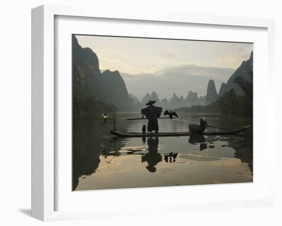 Traditional Chinese Fisherman with Cormorants, Li River, Guilin, China-Adam Jones-Framed Photographic Print