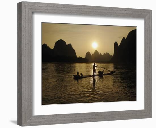 Traditional Chinese Fisherman with Cormorants, Li River, Guilin, China-Adam Jones-Framed Photographic Print