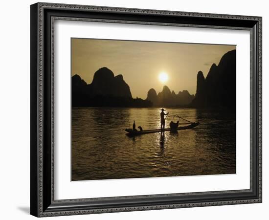 Traditional Chinese Fisherman with Cormorants, Li River, Guilin, China-Adam Jones-Framed Photographic Print