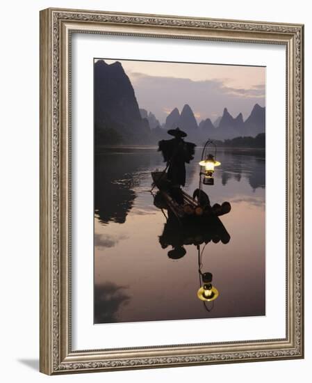 Traditional Chinese Fisherman with Cormorants, Li River, Guilin, China-Adam Jones-Framed Photographic Print