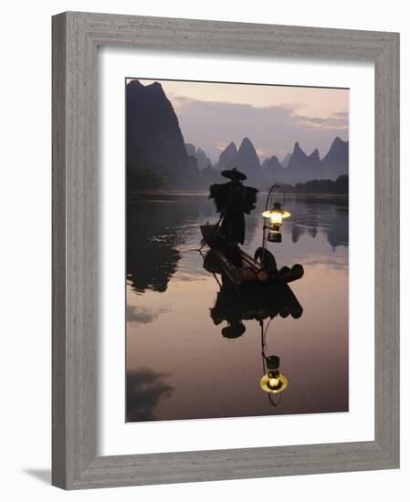 Traditional Chinese Fisherman with Cormorants, Li River, Guilin, China-Adam Jones-Framed Photographic Print