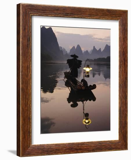 Traditional Chinese Fisherman with Cormorants, Li River, Guilin, China-Adam Jones-Framed Photographic Print
