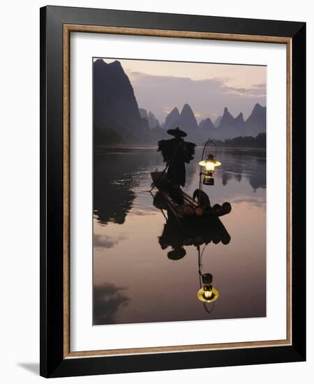 Traditional Chinese Fisherman with Cormorants, Li River, Guilin, China-Adam Jones-Framed Photographic Print