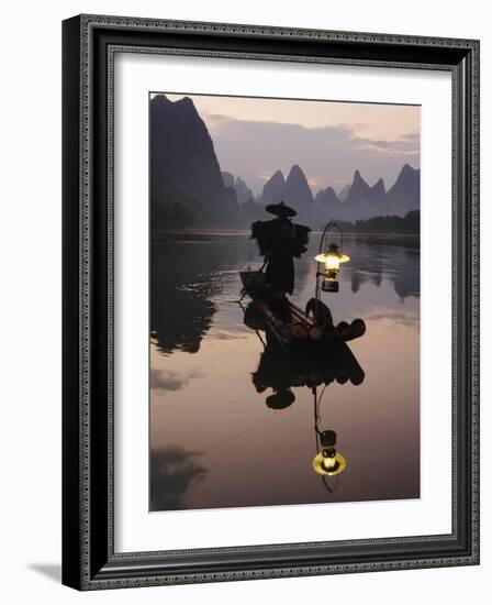 Traditional Chinese Fisherman with Cormorants, Li River, Guilin, China-Adam Jones-Framed Photographic Print