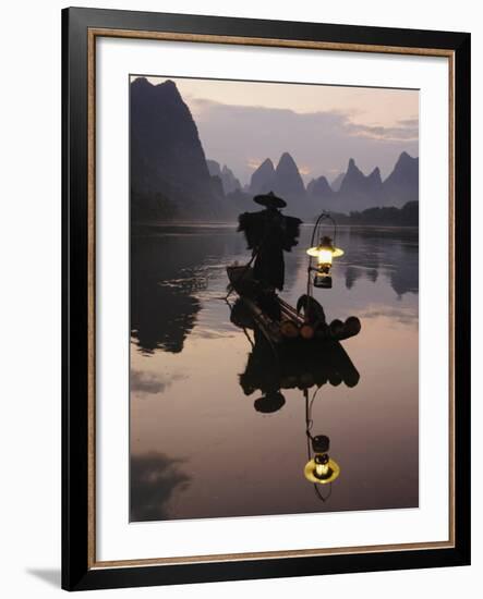 Traditional Chinese Fisherman with Cormorants, Li River, Guilin, China-Adam Jones-Framed Photographic Print