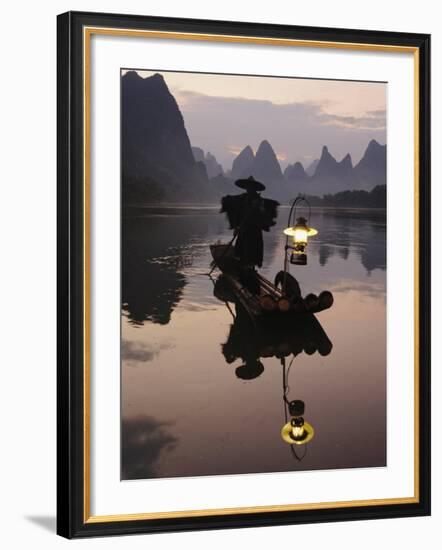 Traditional Chinese Fisherman with Cormorants, Li River, Guilin, China-Adam Jones-Framed Photographic Print