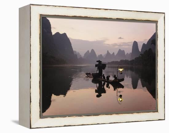Traditional Chinese Fisherman with Cormorants, Li River, Guilin, China-Adam Jones-Framed Premier Image Canvas