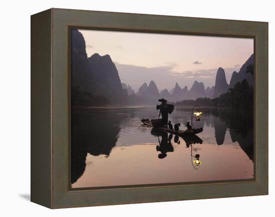 Traditional Chinese Fisherman with Cormorants, Li River, Guilin, China-Adam Jones-Framed Premier Image Canvas