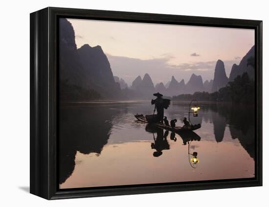 Traditional Chinese Fisherman with Cormorants, Li River, Guilin, China-Adam Jones-Framed Premier Image Canvas