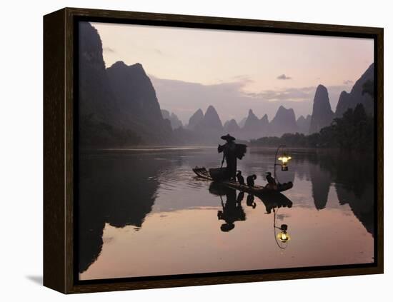 Traditional Chinese Fisherman with Cormorants, Li River, Guilin, China-Adam Jones-Framed Premier Image Canvas