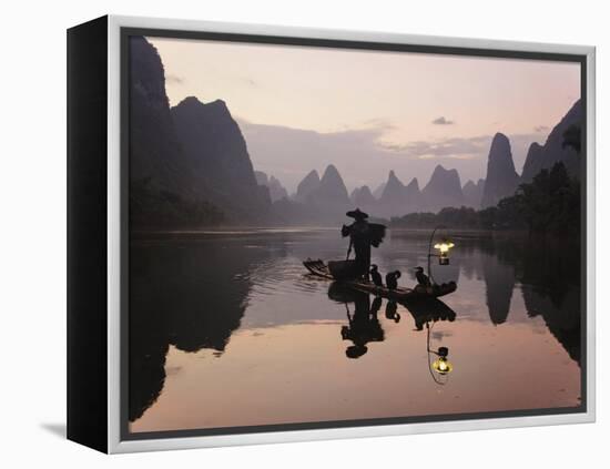 Traditional Chinese Fisherman with Cormorants, Li River, Guilin, China-Adam Jones-Framed Premier Image Canvas